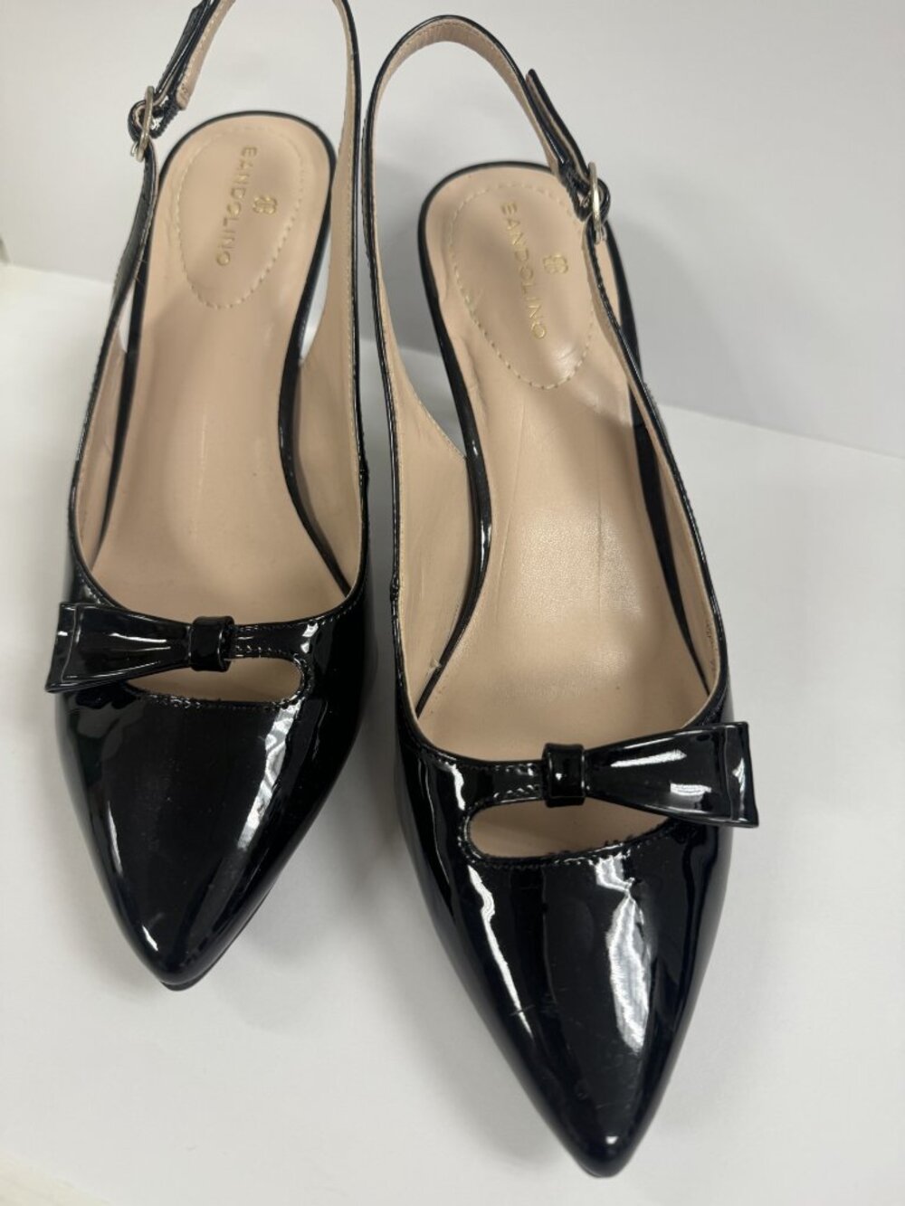 Black Patent Leather Bow Sling Back Heels